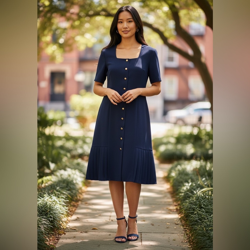 Vintage Liz Claiborne Navy Blue Button Down Dress Size 14